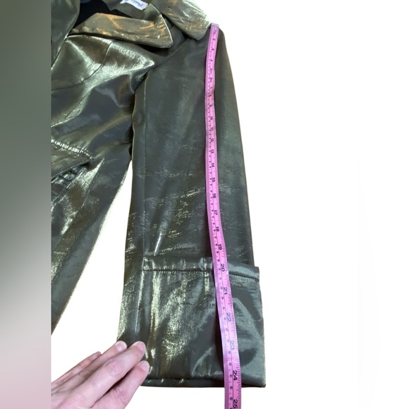 Hilary Radley NY Metallic Iridescent Olive Green Trench Coat Women’s Size M - Picture 12 of 13